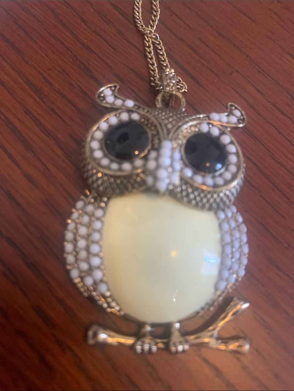Bethany Mota Gold Owl Pendant Necklace with Cream Belly and Black Eyes